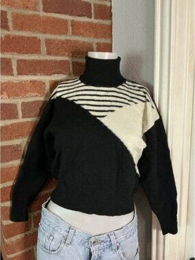 Pennyblack Black White Geometric Turtleneck Sweater Cropped Artsy Elevated Basic